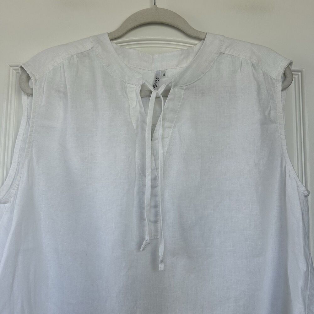 Lulu B Linen Sleeveless Shirt White Womens Size M Minimalist Coastal Lagenlook